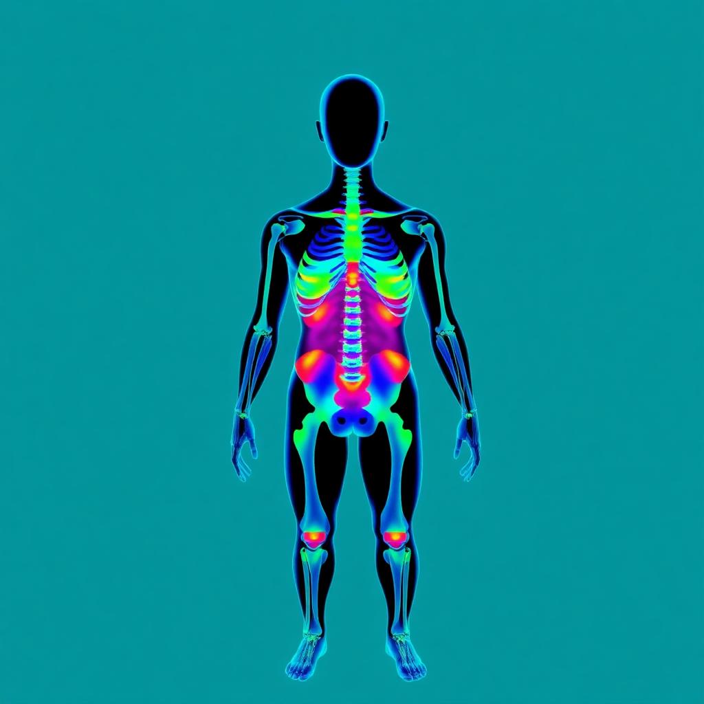 DEXA body composition scan visualization showing fat, muscle, and bone data