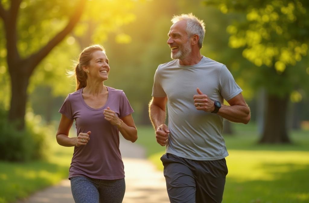 Active healthy couple jogging